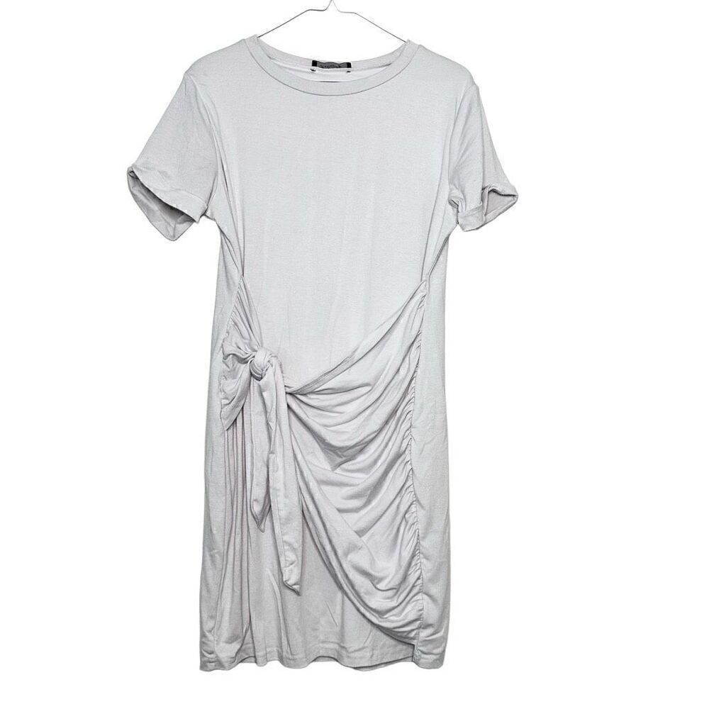 Lillusory  Short Sleeve Wrap Bodycon Ruched Tie Waist Summer Dress White Large